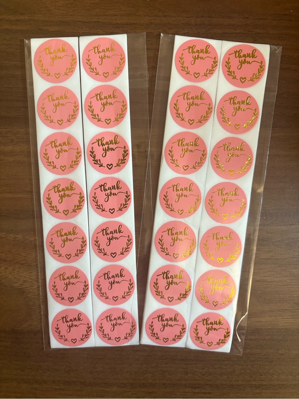 200 Pink Thank You Sticker Seals with Gold Foil Accent